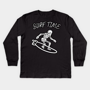 Funny Minimalistic Surfing Skeleton Kids Long Sleeve T-Shirt